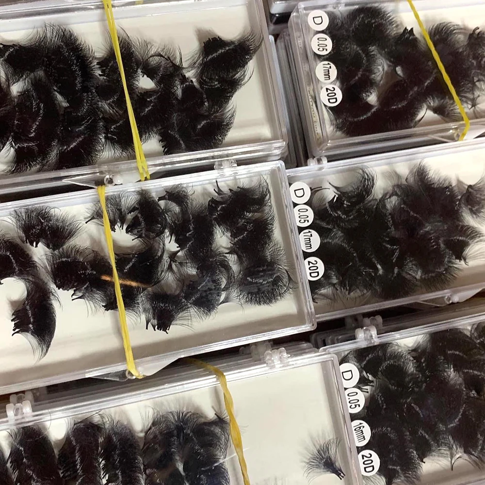 Group Premade Pre Made Loose Lash Premade Fans Black 20 Premade Fans Eyelash Loosing Fans Packaging