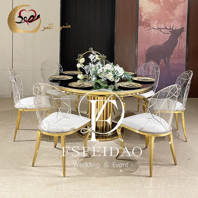 Wedding Event Decoration Stainless Steel Round Glass Table For Wedding