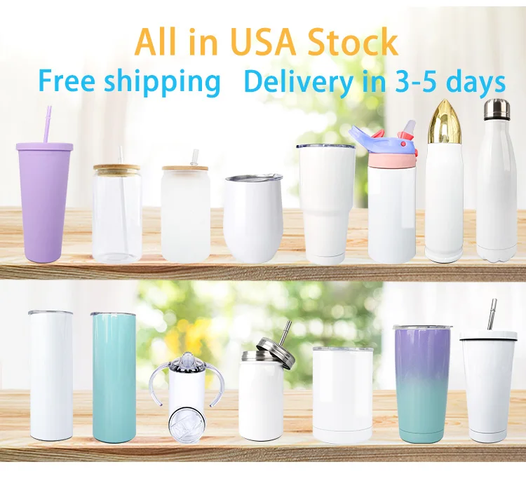 USA Warehouse Stainless Steel Straight Blanks Sublimation Seamless Sippy Cup 12oz Sippy Cup Sublimation Tumblers with 2 Lids