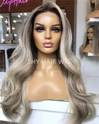 Peluca de pelo humano para mujeres silk base human hair wig hand tied blonde european ash blonde highlights with dark roots wigs