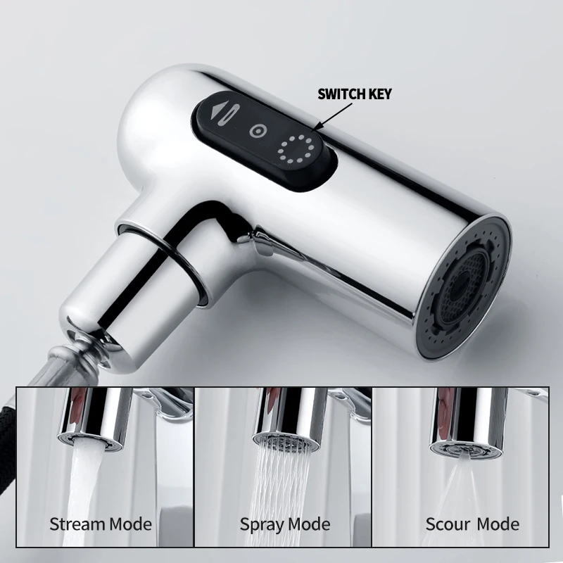 Chrome Pull Out Basin Faucet Multifunctional 3 Mode Sprayer Nozzle Brass Bathroom Hot and Cold Water Sink Mixer Tap