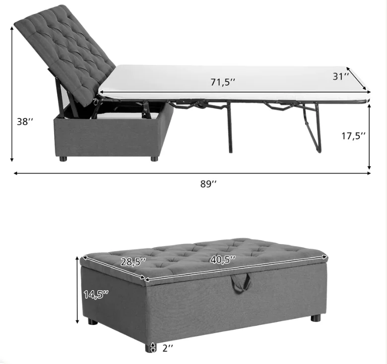 Bedroom Furniture Metal Ottoman Folding Sofa Bed with Mattress