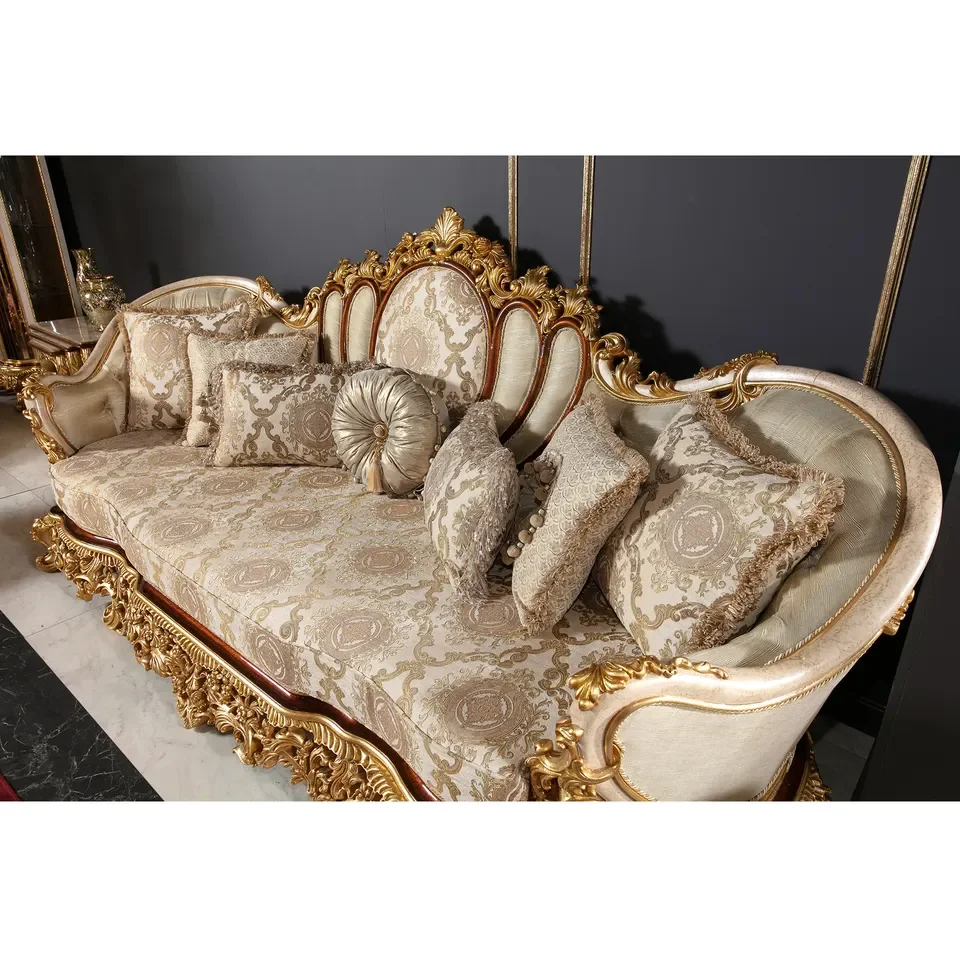 Turkish Middle East Eastern Luxury Antique Royal Hand Carved Sofa Set Living Room Furniture Set