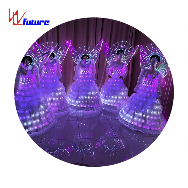 LED Luminescent Fairy Wing Dress for Adults Butterfly-Design Stage Costume Performance Wear for Ballroom Parties Dance Costumes