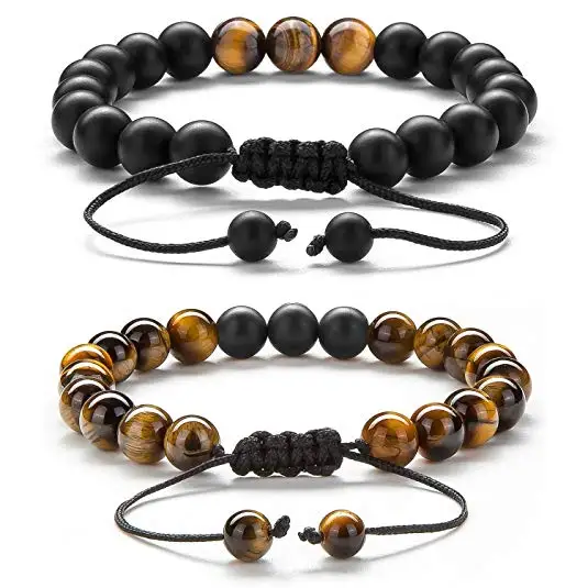 Men Women Couple Beads Custom Jewelry Sets Gifts Agate String Braided Rope Natural Tiger Eye Stone Yoga Bracelets Bangle