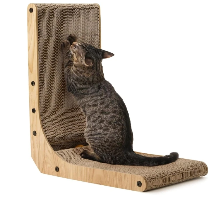 Cat Scratcher L Shape Scratch Pad Wall Mounted Scratching Cardboard with Ball Toy for Indoor Cats