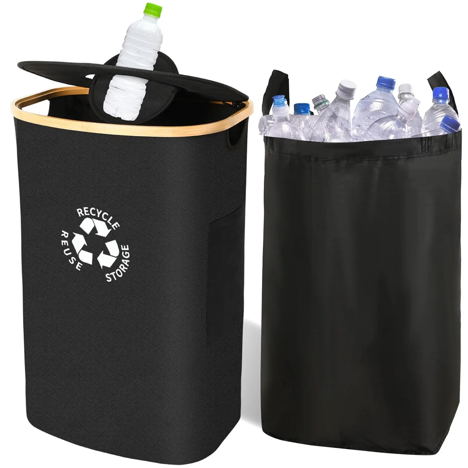 100 liter Waste Basket Bamboo Bottle Recycling Storage Recycling Bin For Home Kitchen