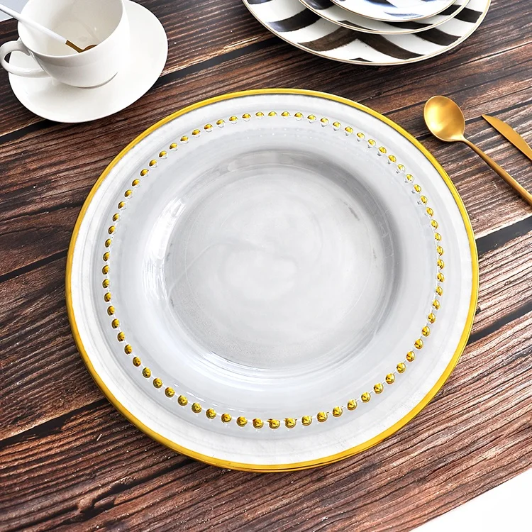 Wholesale Custom Cheap gold rim white charger plate in bulk