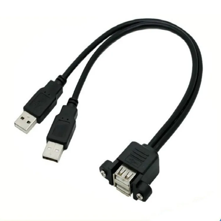 Dual Port USB 2.0 A Male to Female M/F Extension Screw Lock Panel Mount Cable 50cm 30cm 1m,1.5m,2m