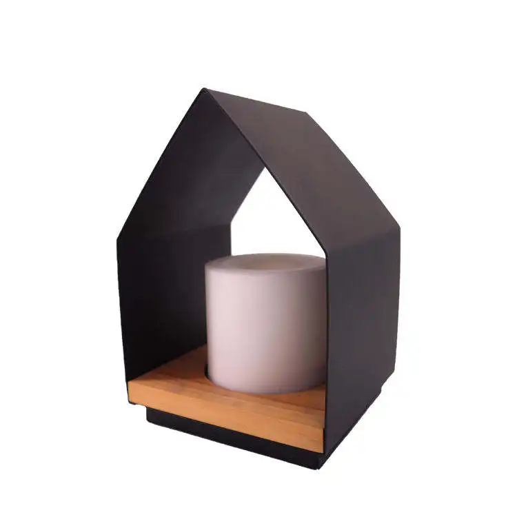 2024 Cheap price Large size cottage shape black Iron battery powered electronic candle table decor lights