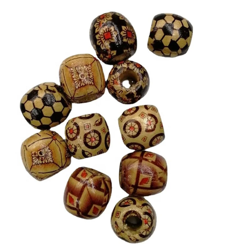 Assorted Painted Drum Round Wood Beads Large Hole Beads Barrel Wooden Beads Loose Spacer for Jewelry Bracelet Making