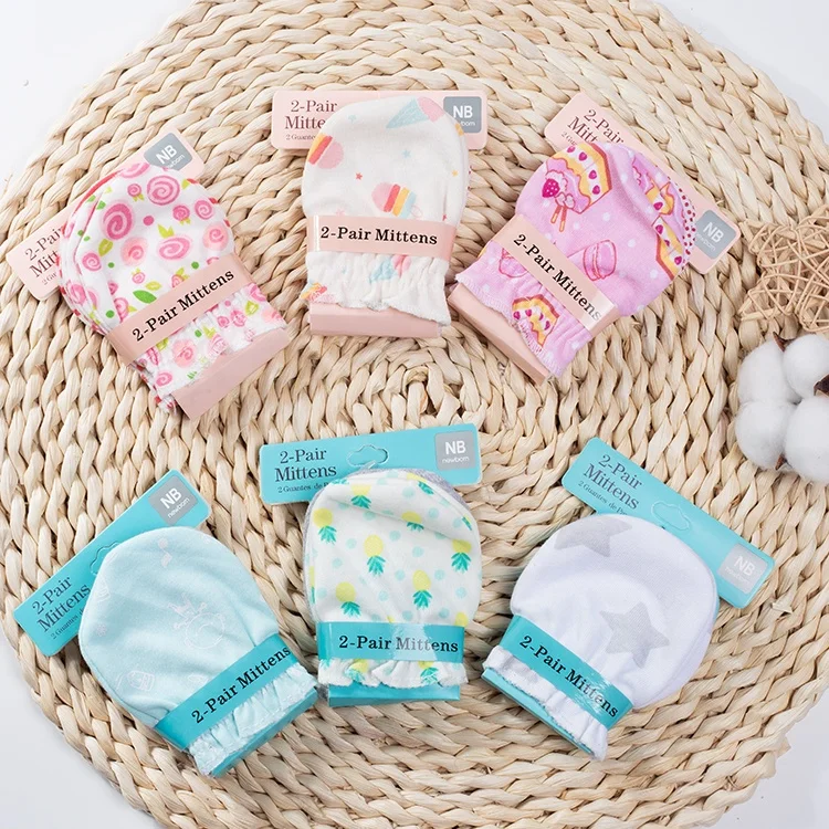 Возможность комбинировать дизайн цвет хлопчатобумажные гольфы для новорожденных детские перчатки от 0 до 3 месяцев, Не оставляющий царапин варежки для малышей