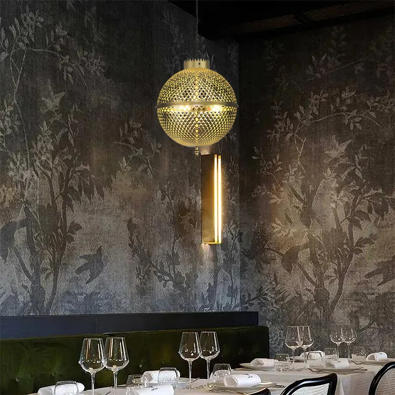 Arabic Lamp Retro Lantern Light Luxury Gold Copper Chandelier Stove Shape Living Room Restaurant Pendant Light