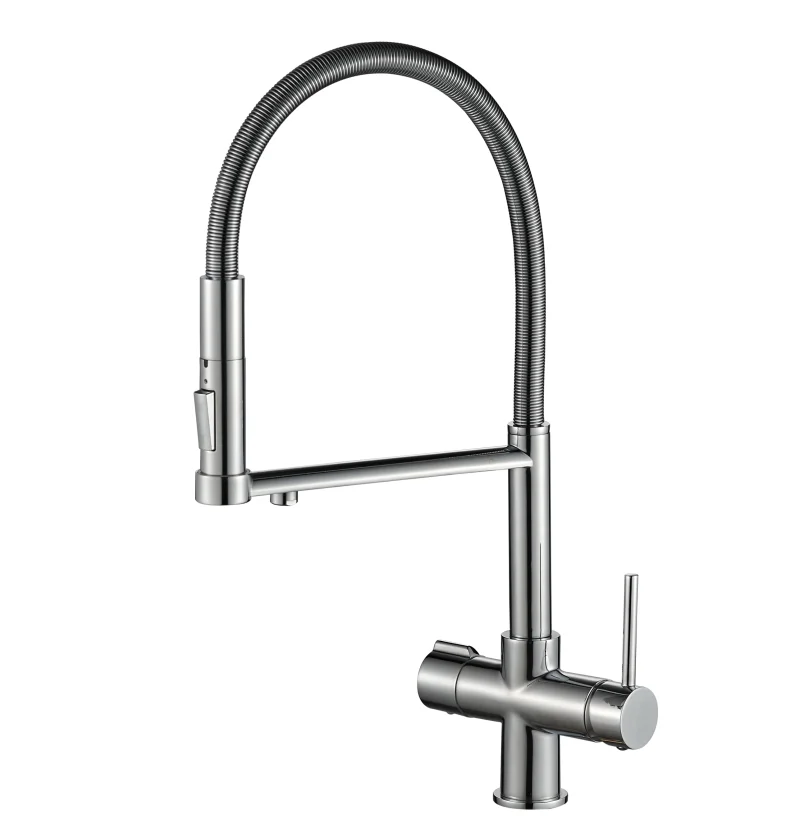 2023 New Style Brushed Kitchen Faucets With Pull Down Sprayer Stainless Steel 5 Way Faucet Drinking Water Tap