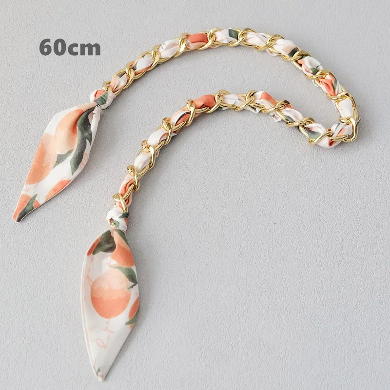 Floral Metal Purse Handle Strap Fashion Women Handbag Decoration Accessory Unique Braided Scarf Metal Chain for Bag Handle