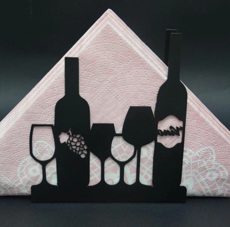 Wine And Glass Metal Napkin Holder Wine Tissue Holder Personalized Modern Napkin Dispenser For Bar Cafe Restaurant Home Gift