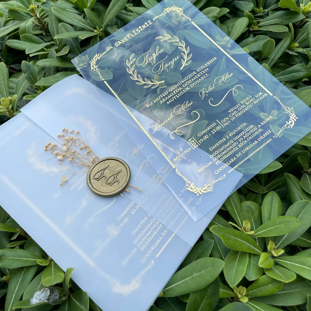 Wholesale Luxury Free Design Transparent Glass Printing Acrylic Wedding Invitation Card with Envelope