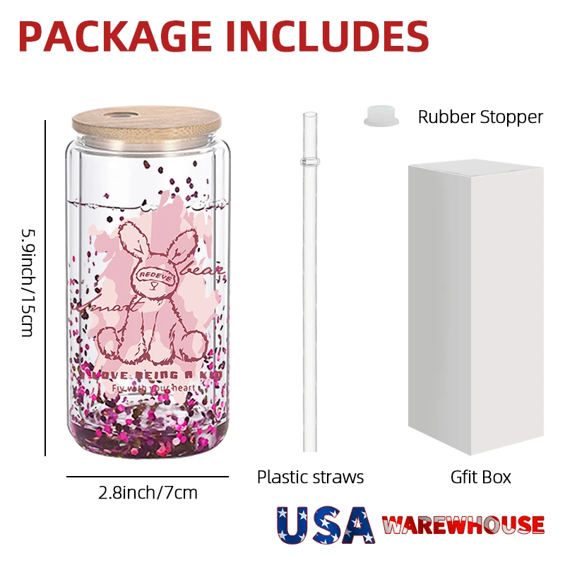 USA Warehouse 16oz Snow Globe Cup Glass Can 12oz 20oz Double Walled Sublimation Christmas Snow Globe Tumbler With Pre-Drilled