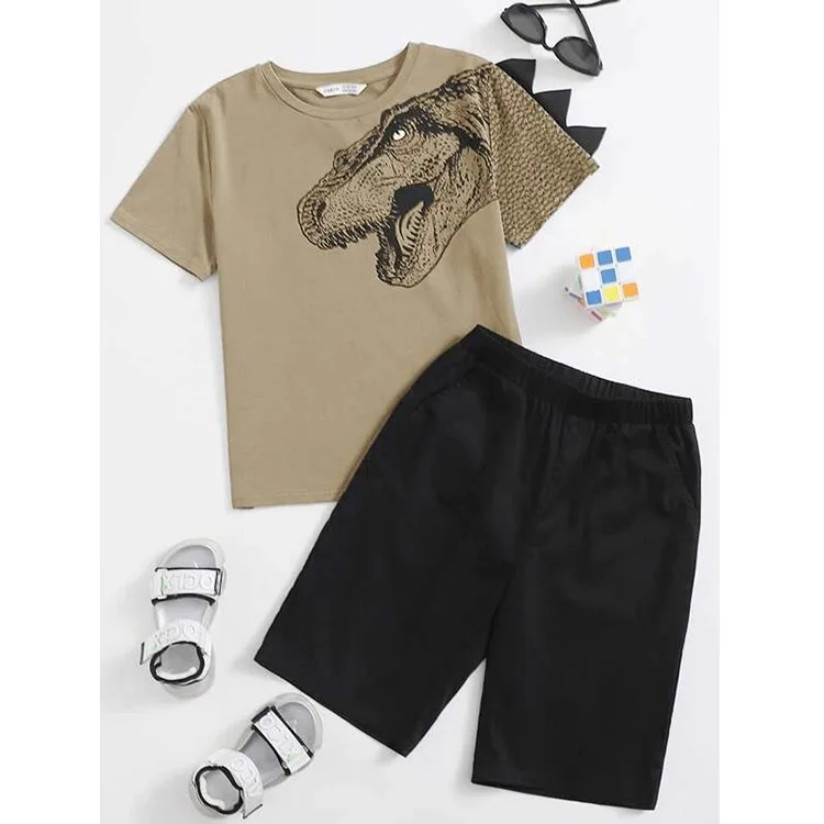 
Dinosaur Print Tee & Shorts Set Children Outfit Cotton Boys Suits Sets 