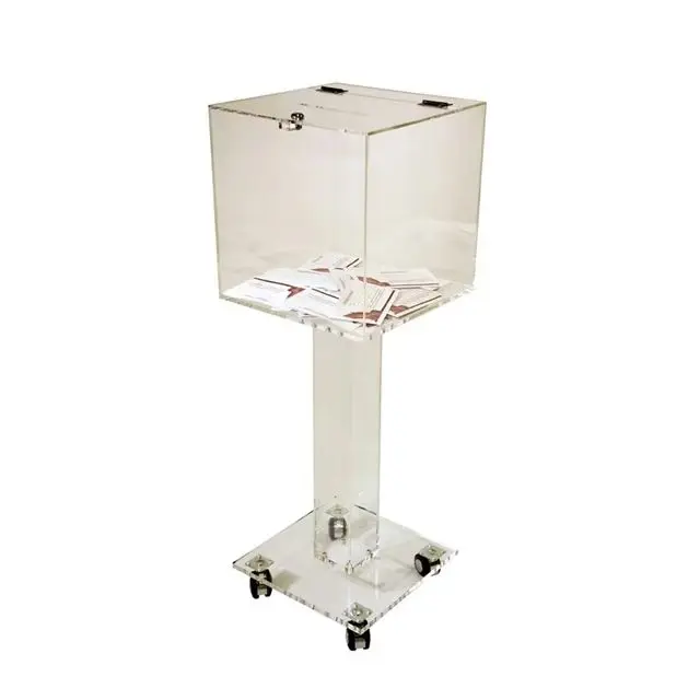 Transparent Acrylic Ballot Box with Locks 6-Sided Rectangle for Donation Fundraising and Suggestions Injection Technics