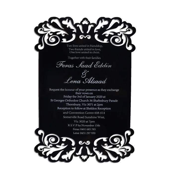 2020 New Customized china acrylic laser cut weeding invitation card luxury wedding invitation card with envelopes