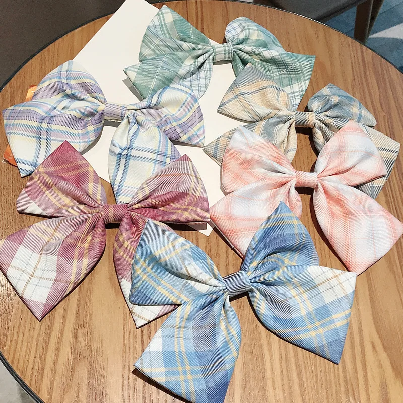Korean Large Cotton Linen Plaid Bow Spring Hair Clip Versatile Jk Butterfly Hair Clips Girls Women