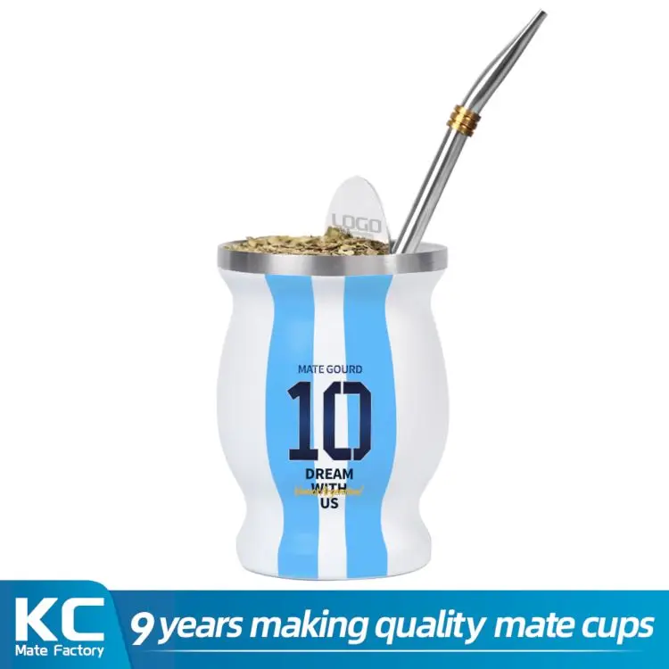 Customized Number Yerba Mate Gourd Double-walled Stainless Steel Vacuum Insulated Mate Cup Argentina Style No.10 with Tea Shaper