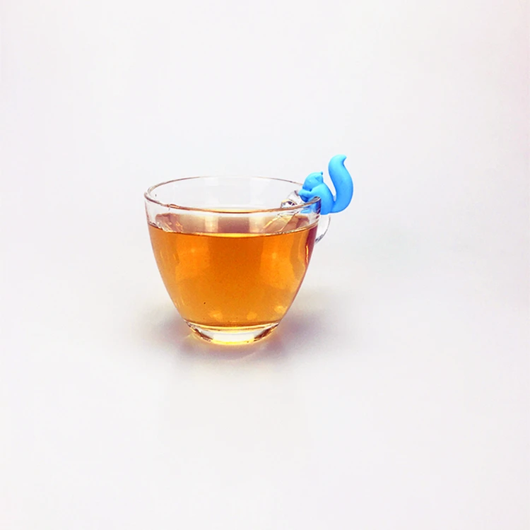 SD08 Wholesale Cute Silicone Tea Bag Holders Squirrel And Snail Shape Drink Markers Colorful Cup Hangers