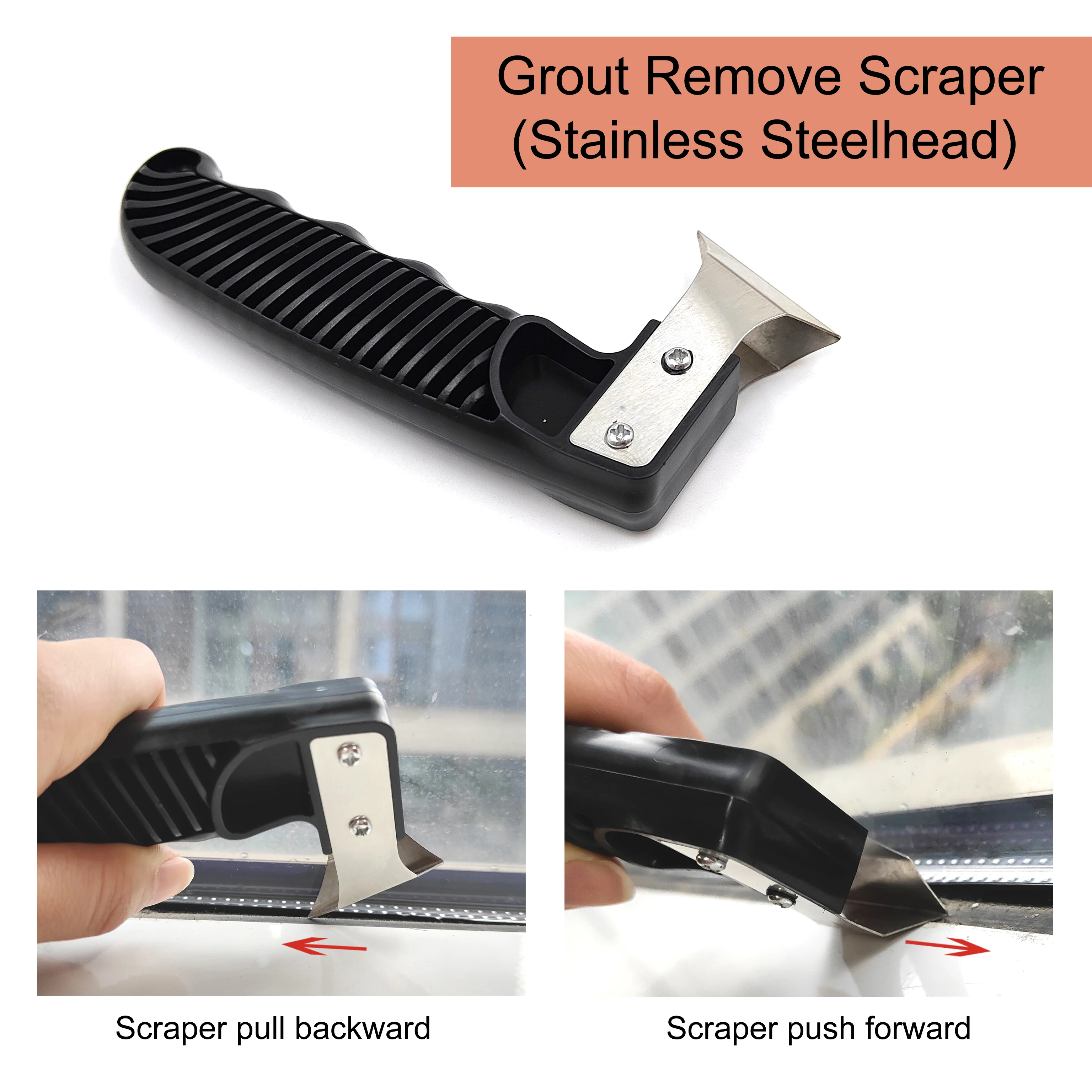 Plastic Handle Silicone Removal Tool Grout Shark Scraper Knife with Stainless Steel Right Angle Blade