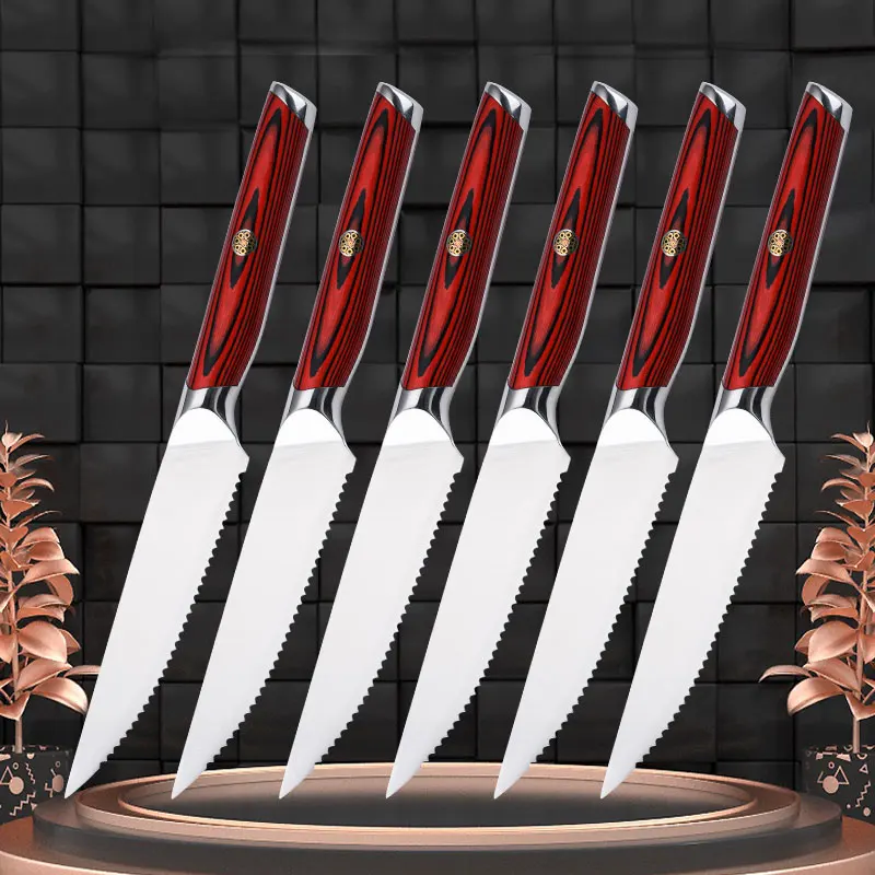 Steak Knives Set of 6 High Carbon Stainless Steel Steak Knives 4.5 Inch Ultra Sharp Serrated Steak Knife Set with G10