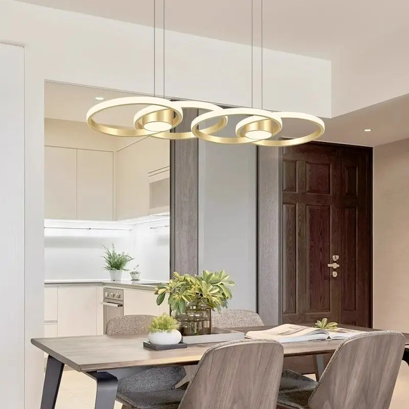 Golden Annulus Pendant Lights Restaurant Decoration Scandinavian  Atmosphere Pendant Lamp Dining Room LED Chandelier