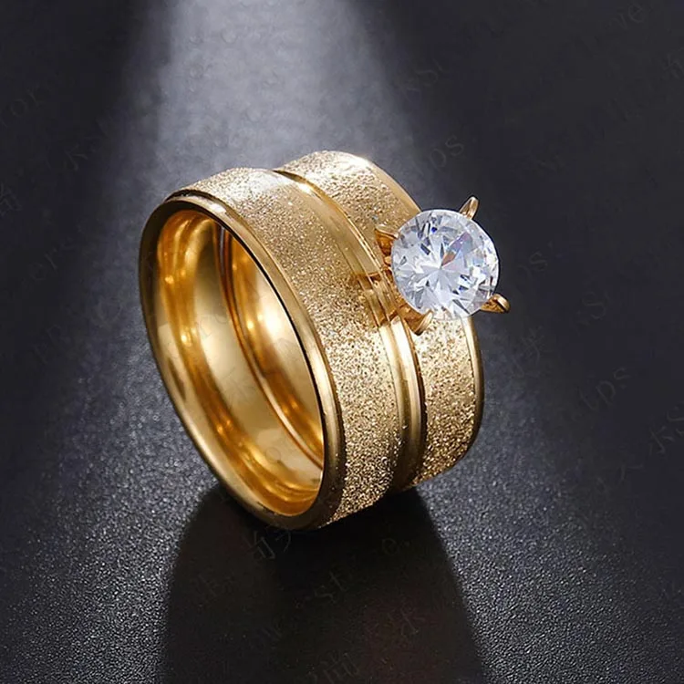 Fashion Rings Couple Set Jewelry Stainless Steel Saudi Arabia dubai Gold Wedding Rings