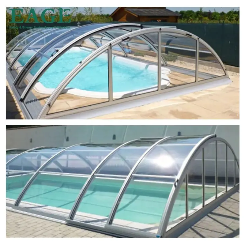 Aluminium swim pool house outdoor sunroom glass doors For Swimming Pool Sun room house with automatic opening