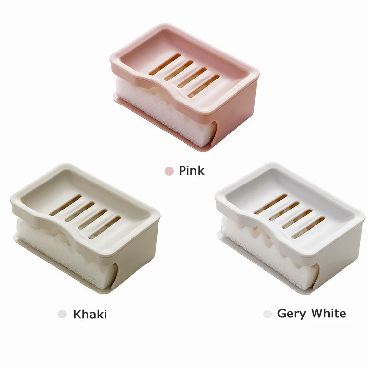 Factory Price Double-Deck Soap Dish Holder Eco-friendly Plastic Soap Holder with Cleaning Sponge