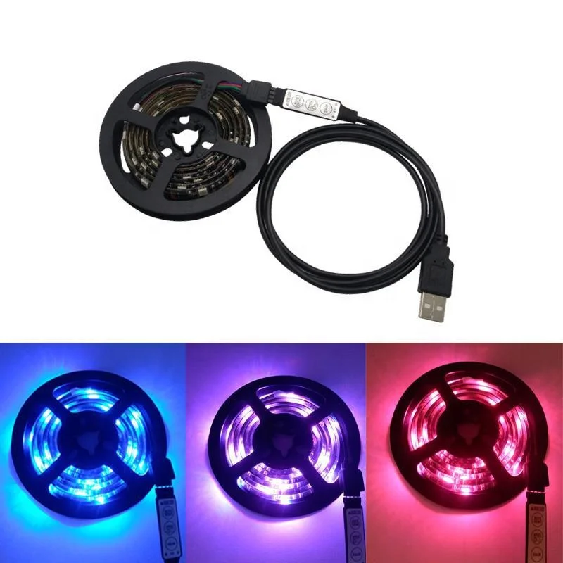 16.4FT Meters SMD5050 USB 5V IP65 Waterproof Cuttable with 24 Keys Remote Control TV Backlight RGB LED Strip for Atmosphere