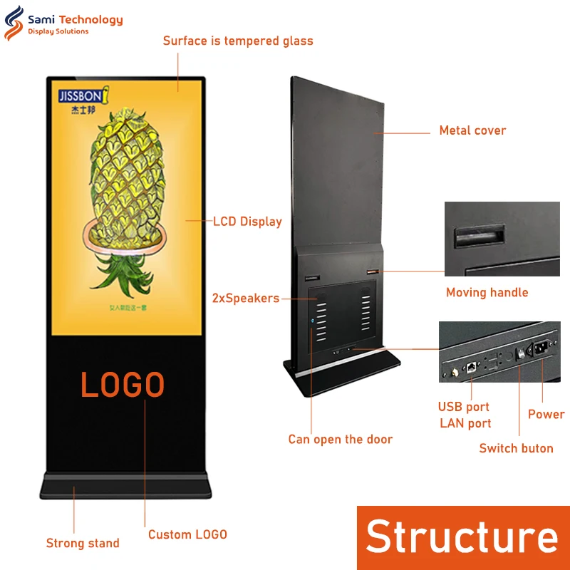 Samidisplay Floor Standing Advertising Lcd Display 43 50 55 Inch Indoor Equipment Landscape Screen