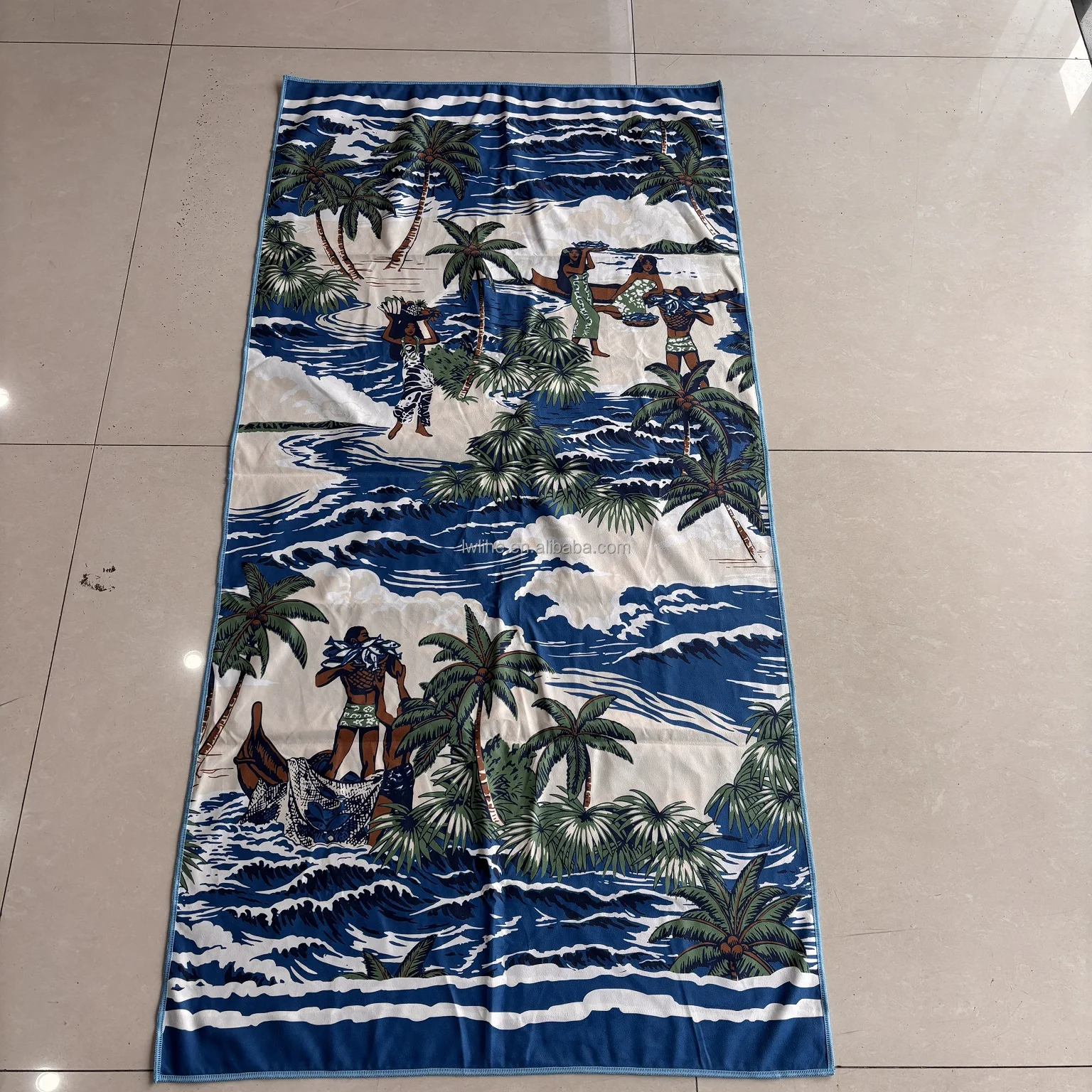 Microfiber suede RPET beach towel customized double-sided printed quick drying promotion towel for sand free beach