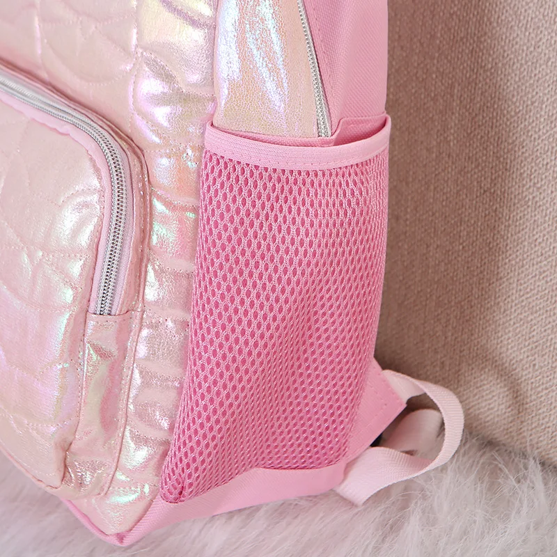 Trendy Glitter Pu Leather Polyester Mixed Lovely Quilted Teenager College Students Schoolbag Custom Children Backpack For Kids