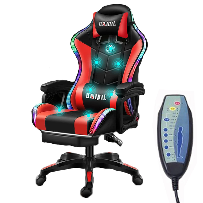 Розовый (rgb) светодиодная компьютер PC игровое кресло игровой искусственная кожа silla gamer массаж гоночный со светодиодными огнями и