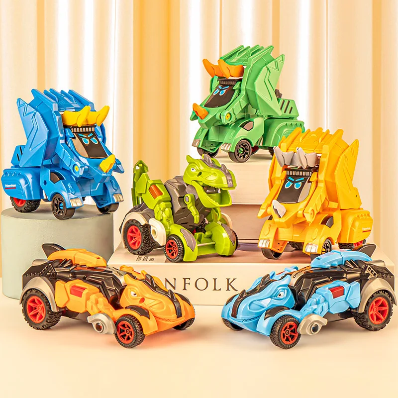 Inertial animals dinosaurs deformation car Triceratops Car Kids deform dinosaur toys Transformation diecast toy car