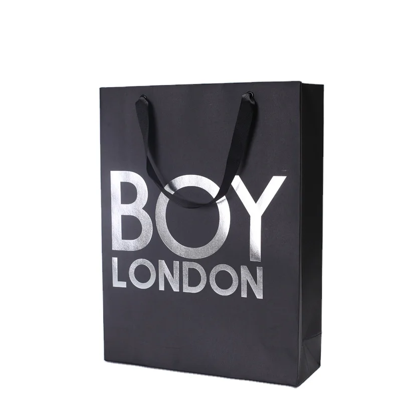 Luxury Black Gift Paper Bag Custom Made Printed Logo Jewelry Packaging Kraft Shopping Paper Bag With Ribbon Handles