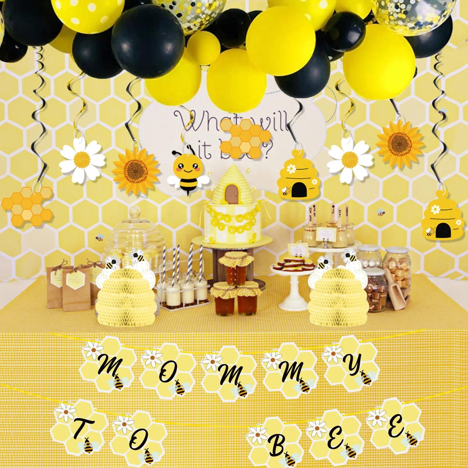 HAWIN 3PCS Bees theme Party Centerpiece Decorations Birthday honeycomb table decoration