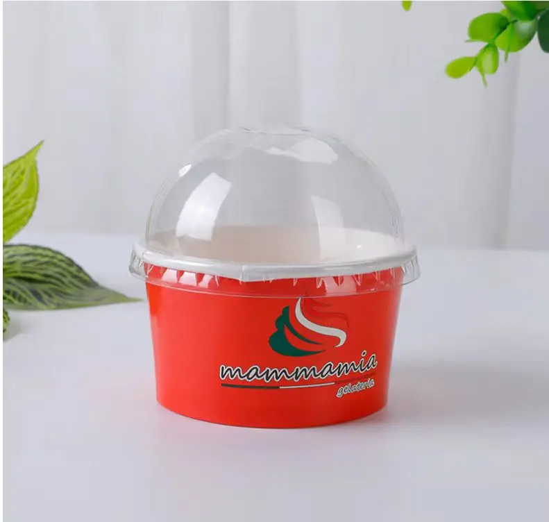 Factory Custom Printed Food Grade Food Packaging  Paper ice cream cup Disposable Oil proof Take away packaging  with lid
