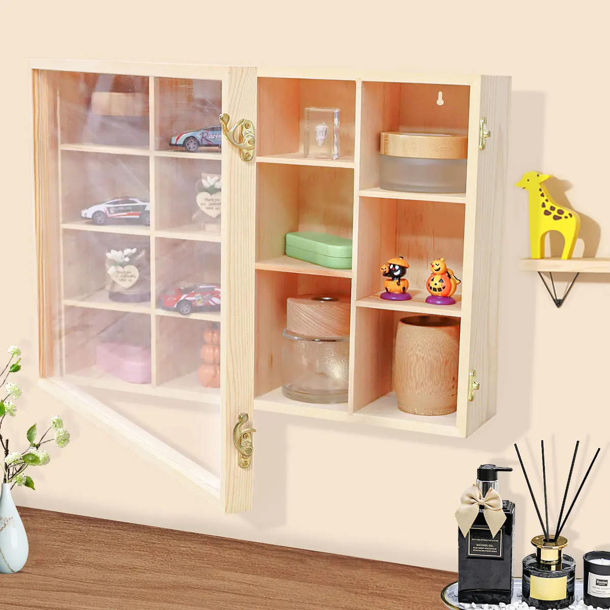Custom wooden wall & display shelves model car display cabinet modern showcase with acrylic lid