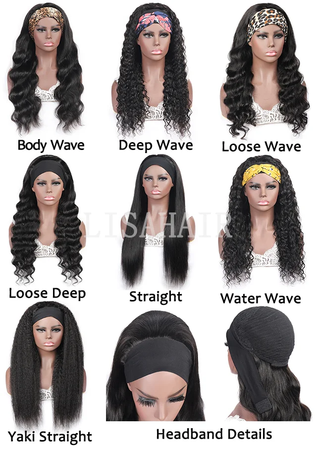 2022 Hot Sell Natural Black Malaysian Human Hair Cheap Scarf Wig Glueless Machine Made  Wig Grip Headband For Black Women