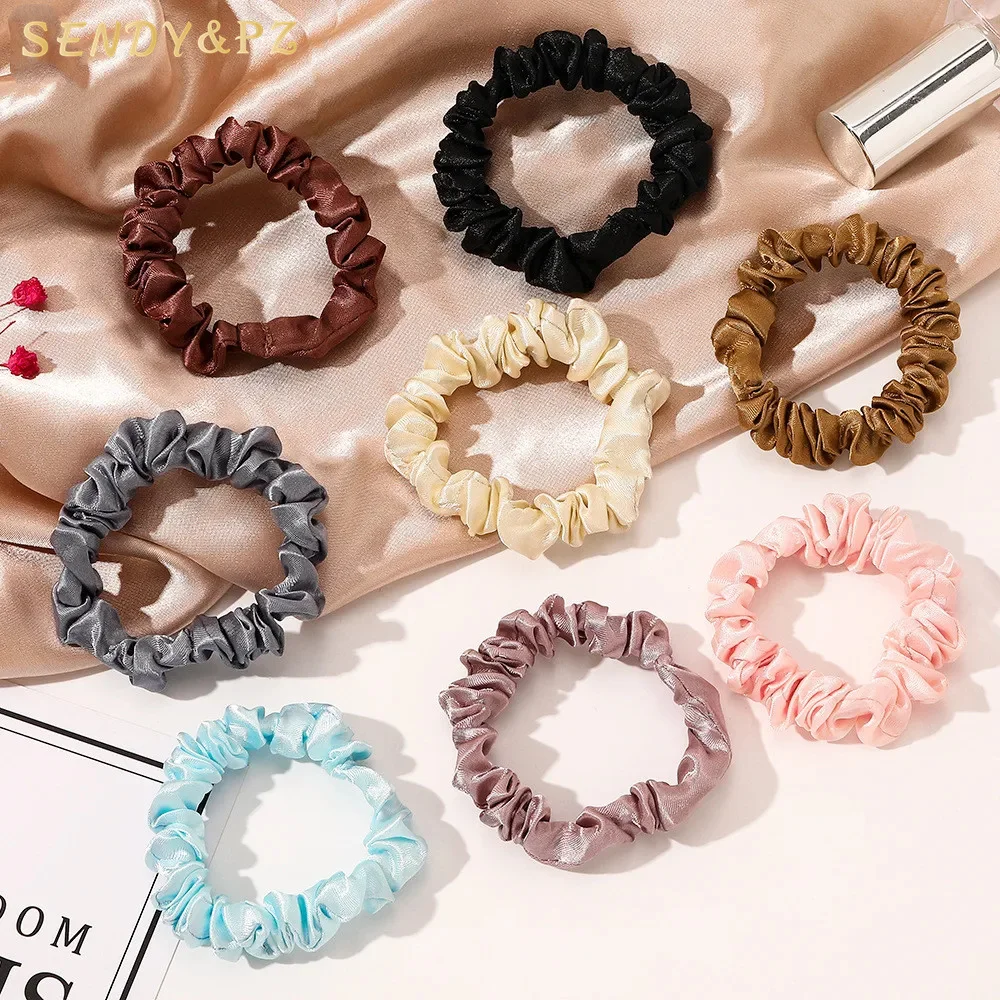 Factory Wholesale Cheap Mini Satin Hair Accessories For Women Fashion Freshen Solid Color Satin Mini Scrunchies