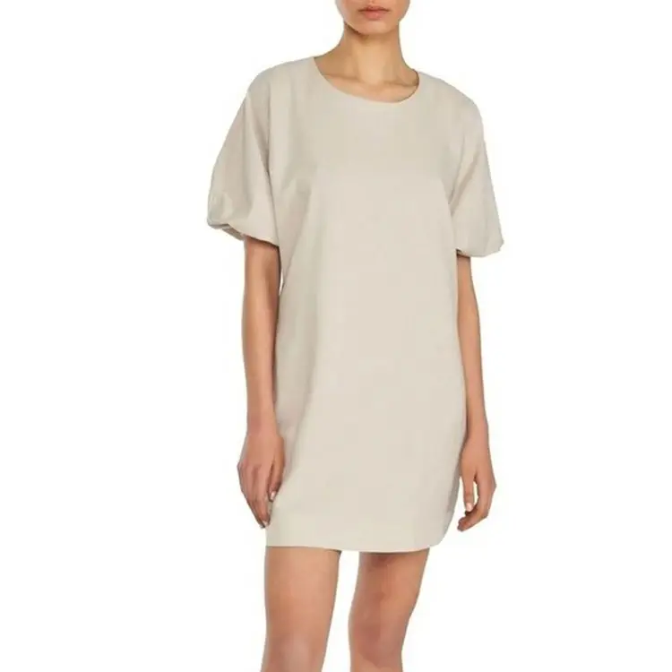 fashion wholesale ladies women dress elegant custom designed clothing casual summer 100% linen puff sleeve mini dress women