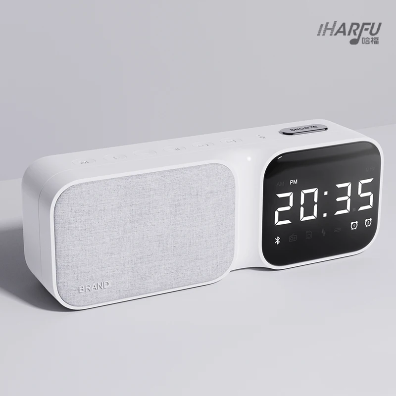 Digital Alarm Clock Radio with Wireless BT Speaker USB Charging Port AUX TF Card Play FM Radio Dual Alarm Temperature LED