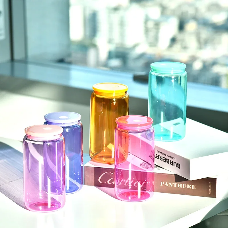 USA Warehouse stocked 16oz Clear Frosted Sublimation Blanks Transparent Candy Jelly Beer Glass Can Colored Cups MUG PRINT with P