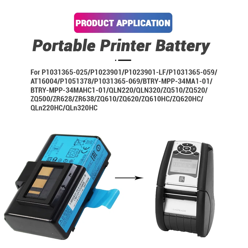 7.2V 2600mAh Li-ion Rechargeable Lithium ion P1023901 Barcode Scanner battery for QLN220 QLN320 ZQ510 Portable Printer